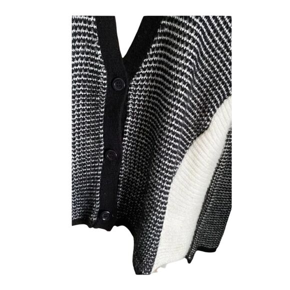 Finn & Clover Herringbone Peak-a-boo Chiffon Draped Back Cardigan Sweater - Picture 4 of 4